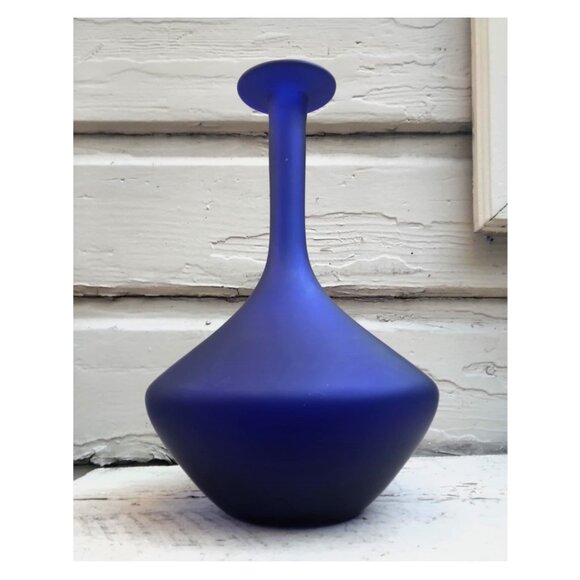 VTG Satin Frosted Dark Blue Modernist Hand Blown MCM...